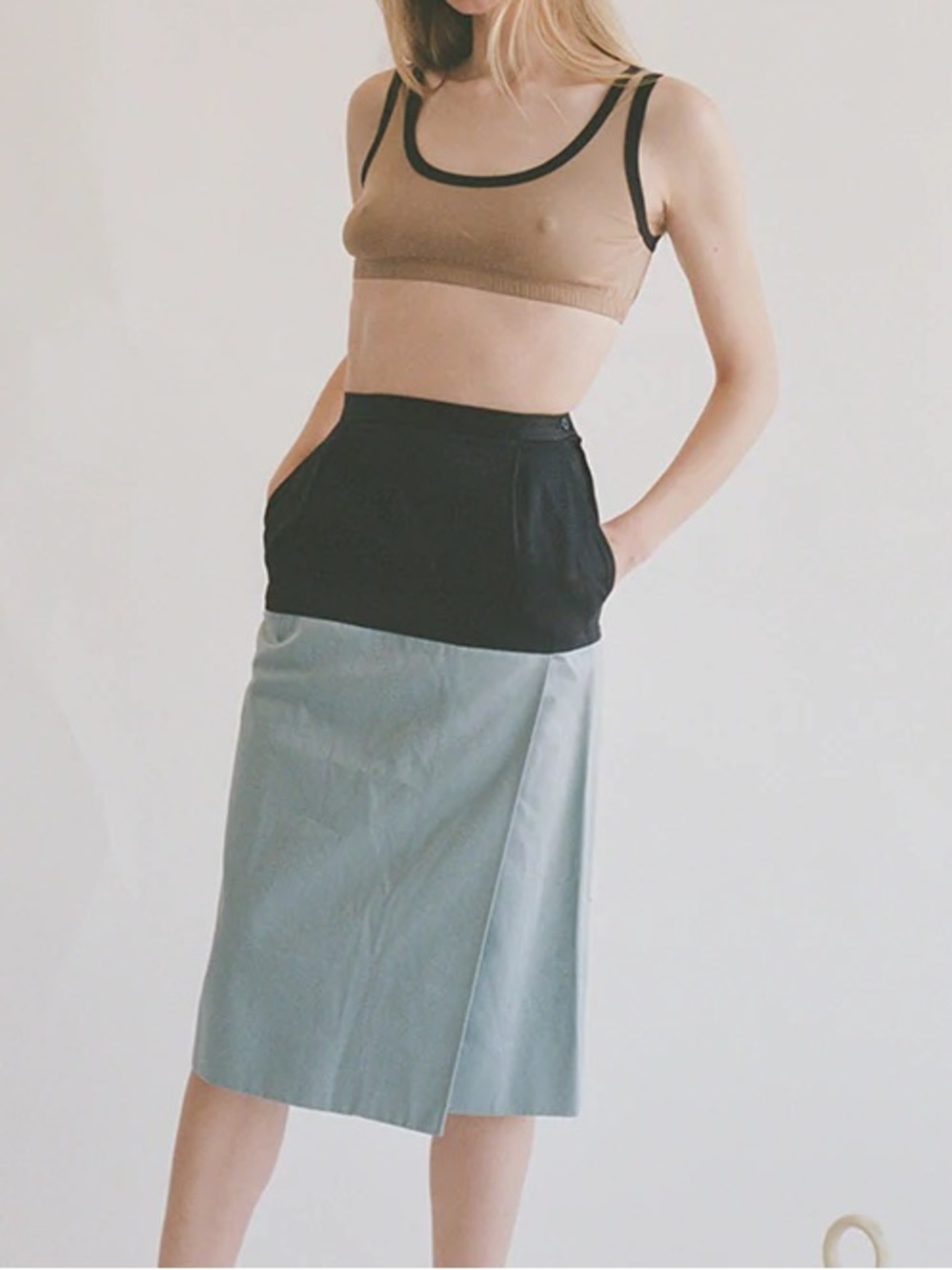 Maryam Nassir Zadeh Two-Tone Midi Skirt Black Grey Side Slit
